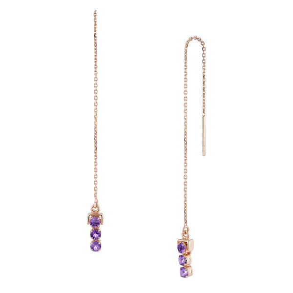 San Shi Amethyst Chain Earrings, 18 ct Rose Gold Vermeil - Tsai x Tsai | Luxury Gemstone Jewellery Gift