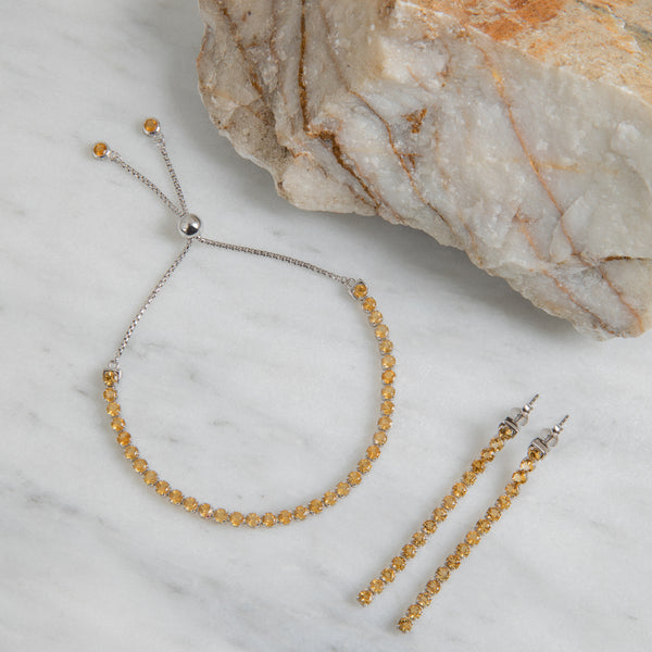 Beitou Citrine Adjustable Bracelet and long drop earrings set 925 Sterling Silver - Tsai by Tsai Luxury Natural Gemstone Jewellery Gift