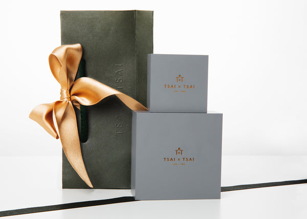 Complimentary luxury gift wrap from Tsai by Tsai Luxury Natural Gemstone Jewellery present packaging design