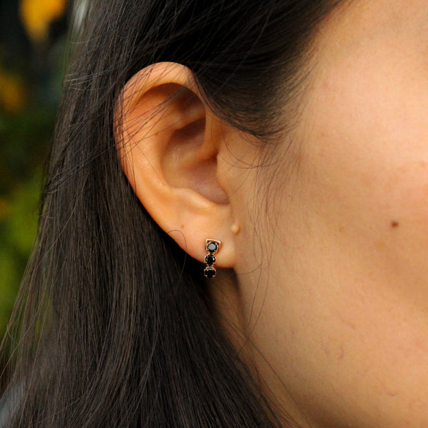 Rose Gold Vermeil Earrings with Black Spinel