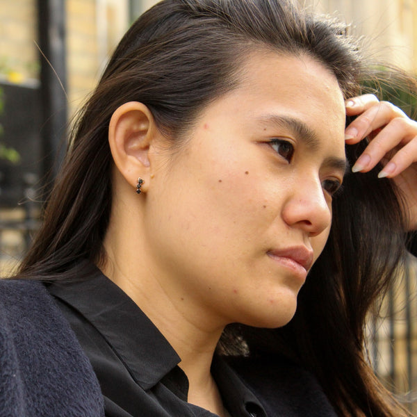 Rose Gold Vermeil Earrings with Black Spinel