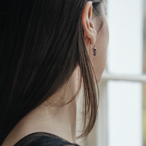 San Shi Amethyst Chain Earrings