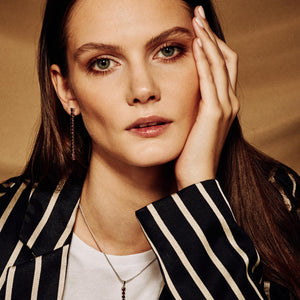 model wearing Zhongshan Garnet Earrings and necklace matching set Sterling Silver - Tsai x Tsai | Luxury Gemstone Jewellery Gift