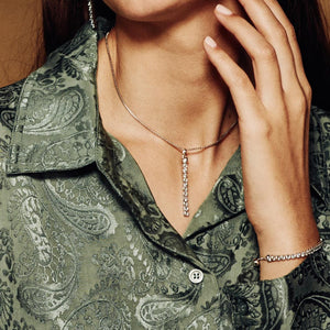 model wearing Tamsui Blue Topaz Necklace, Sterling Silver - Tsai x Tsai | Luxury Gemstone Jewellery Gift