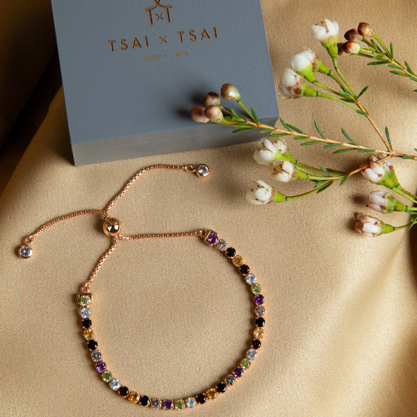 Sanchong Rainbow Gemstones Bracelet, 18 ct Rose Gold Vermeil - Tsai x Tsai | Luxury Gemstone Jewellery Gift