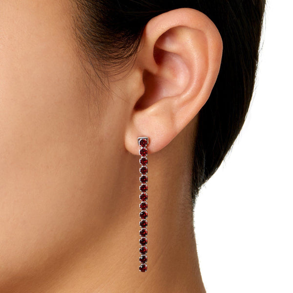 Model wearing Zhongshan Garnet Earrings, Sterling Silver - Tsai x Tsai | Luxury Gemstone Jewellery Gift